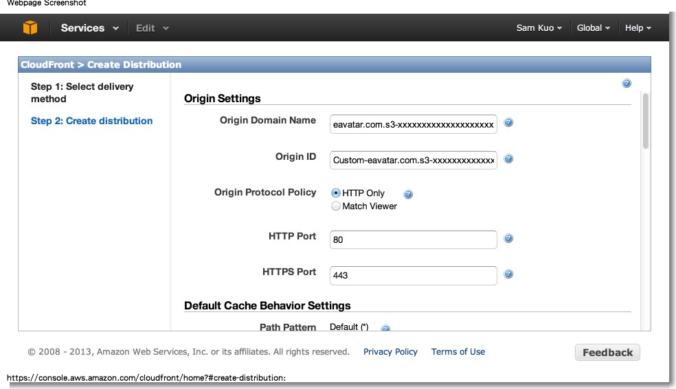 CloudFront Management Console 2
